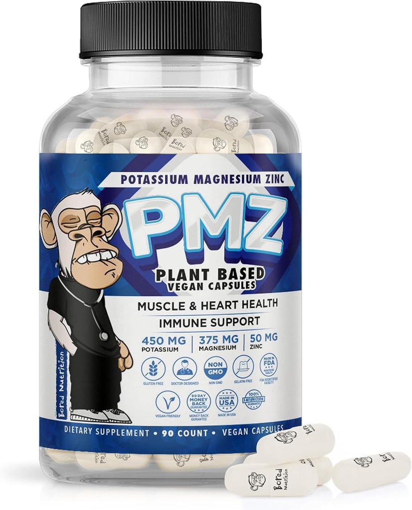 镁锌钾 - 容易吞 - 镁钾 Apartate 支持 Vascular, Heart, Muscle & Nerve Health, 90 Vegan Capsules - 三矿合一公式 - 由 Bored 营养