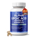 配有维生素B1的Alpha Lipoic酸性强,维生素B12,Benfotiamine,Ubiquinol,黑辣椒 - 支持细胞健康 - 150 计数 - 在美国制造和测试