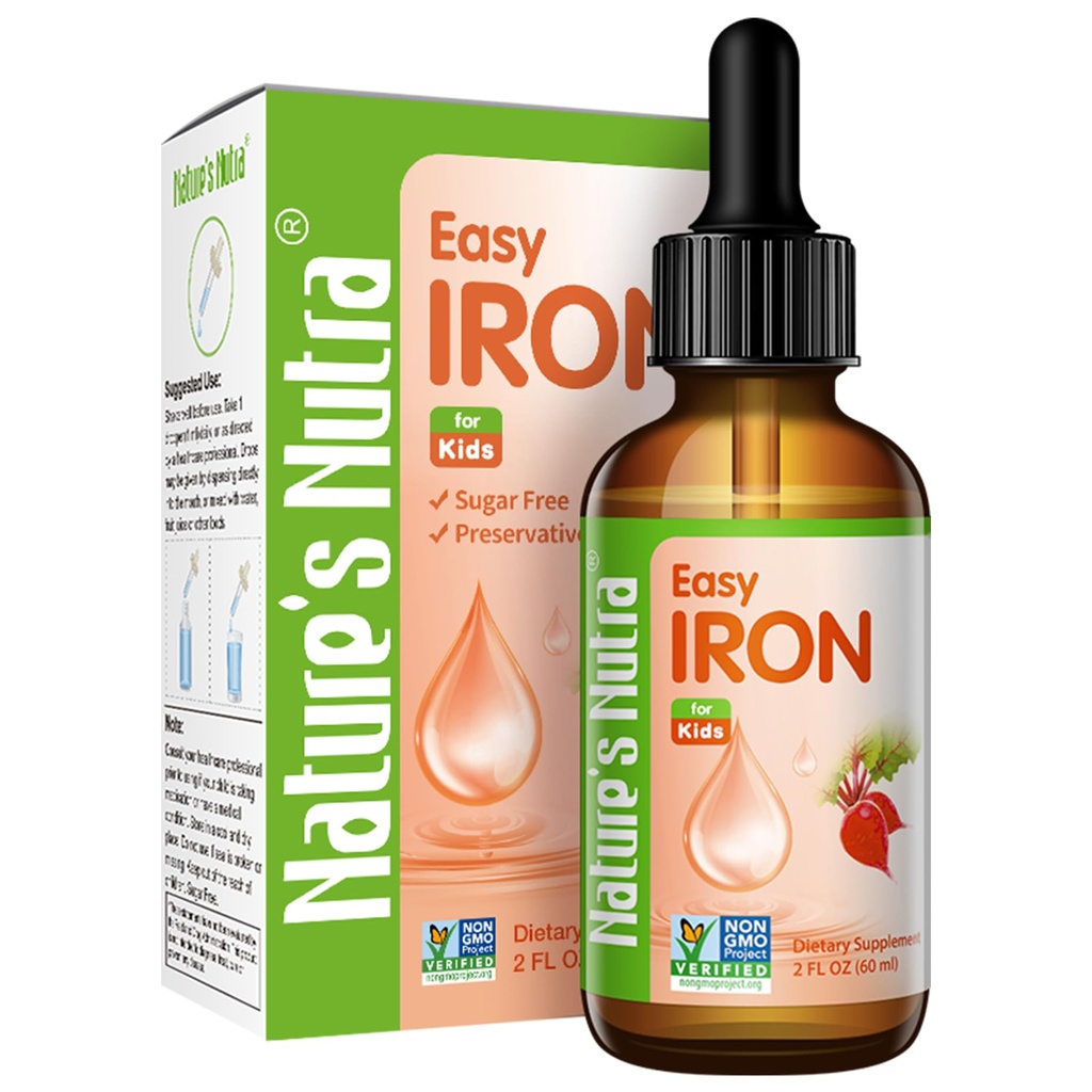 Nature's Nutra Easy Iron, Premium Liquid Iron for Baby, 婴幼儿, 儿童, Ferrochel, 贫血, 血红素, Non-GMO, Kosher, 2 Fl. Oz (60毫升)