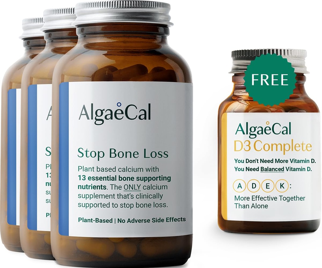 ALGAECAL 生命包 - 免费 4- in-1 维生素 D3 配有13个Bone-支持矿物的完整和基于植物的钙,临床显示停止骨损耗,Immune & 整体健康