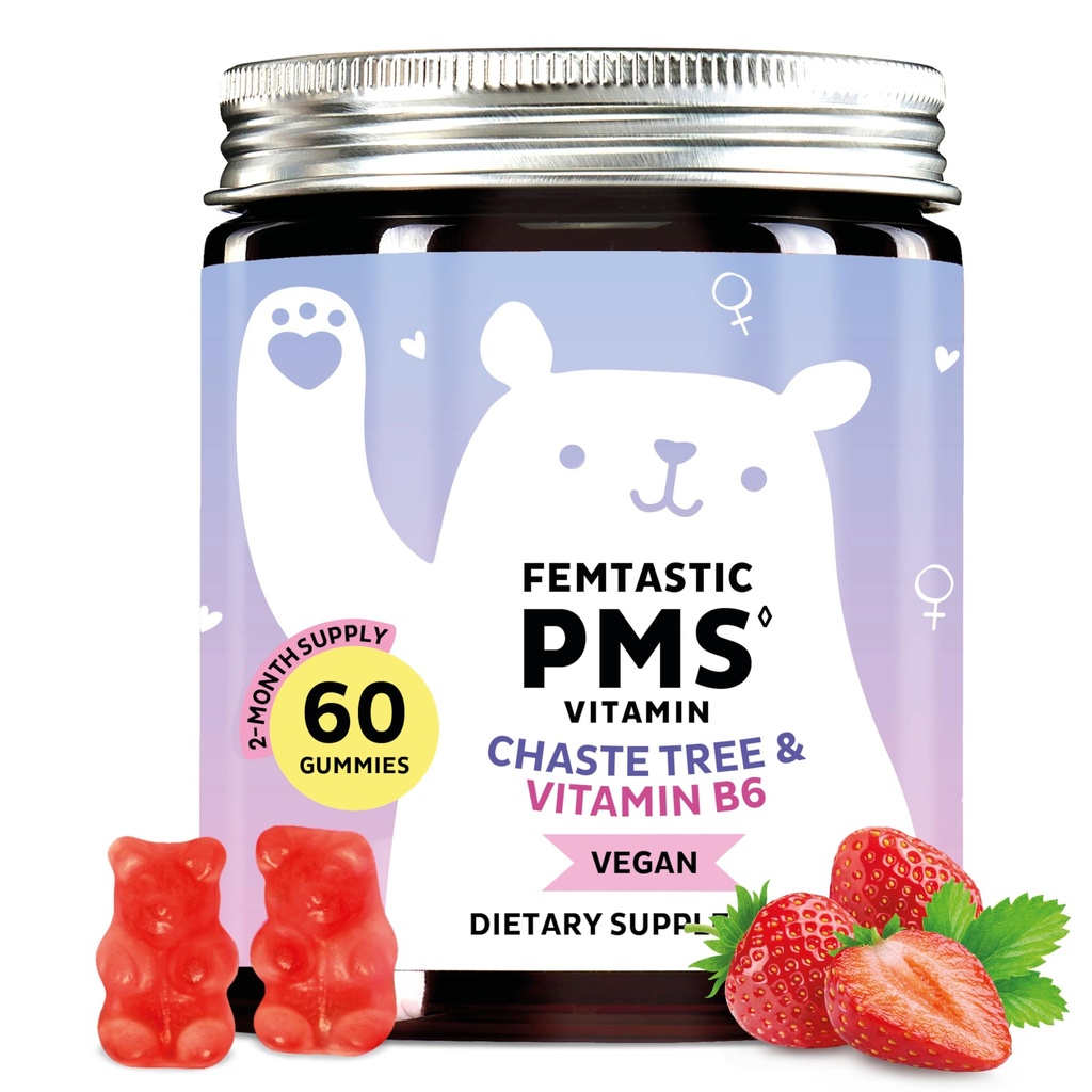 PMS 妇女支助补编。 (原始内容存档于2019-09-29). Mendrual Relief Gummys to Gotal Hormonal Breakout, Bloating, Project Cramps, & Mood Swings. Vegan,带有维生素B6和柠檬浆,60古米