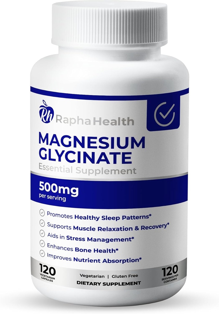 GLYCINATE镁500mg 高吸收率 100% Chelated 支持骨质健康和肌肉恢复 120 Capsules - 4个月供应