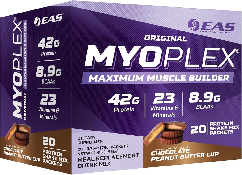 EAS 原型 Myoplex 最大肌肉构建器, Meal Explain Protein Mix QQ 质量蛋白Blend QQ 42g 蛋白质,20个个人包(巧克力花生酱杯)