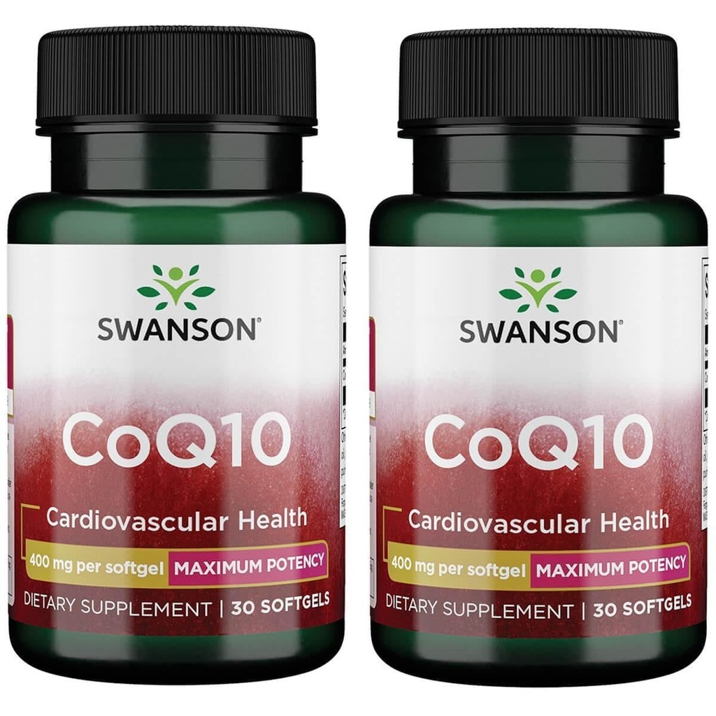 Swanson CoQ10 - 帮助促进心脏健康,能量支持,和辅助 整体心血管系统健康 - 帮助维持 Coenzyme Q10 补充 - (30 Softgels,每包400mg) (2包)