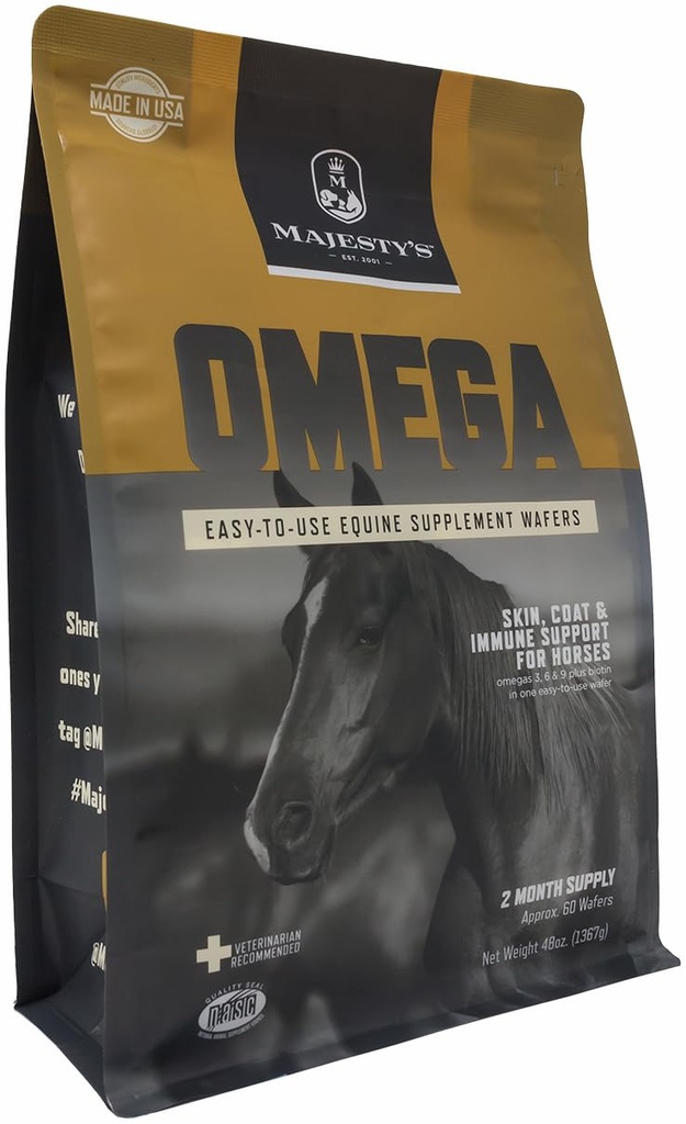 Omega Wafers陛下的《Omega Wafers》 - Superior Horse / Equine Skin, Coat, and Immune Support Supplation - Omega 3, 6, 9 and Biotin - 60 Count (2个月供应)