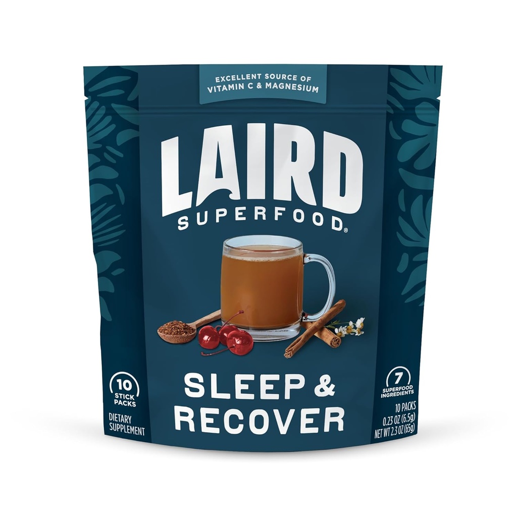 Laird Superfood Sleep & Recover, Bedtime Powdered drink Mix  calming Supplement 支持放松和与塔特樱桃和香蜜酒睡觉,0.3 Oz Packet, Pack of 10