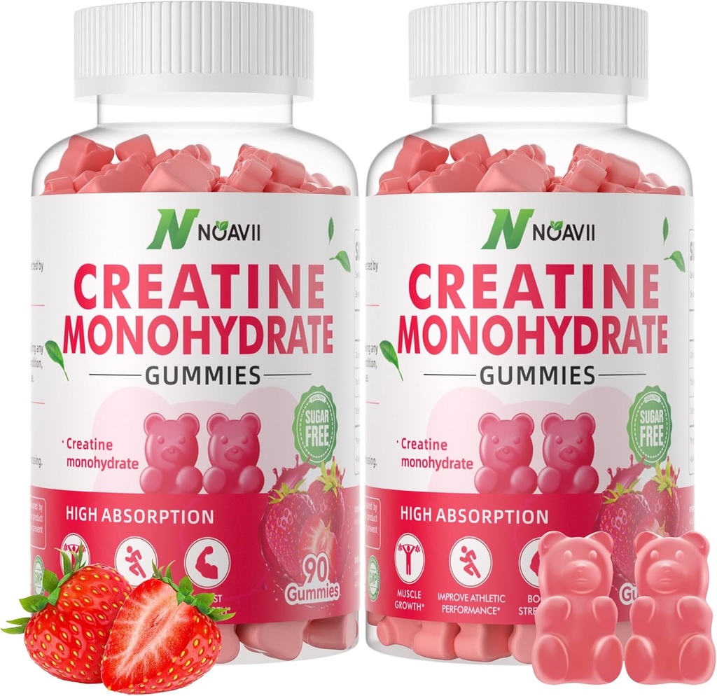Creatine Monohydrate Gummys 5000mg for Men & Women, Chewables Creatine Monohydrate for Muscle Force, Muscle Builder, Energy Boost, 工作前补充-180草莓 Gummys