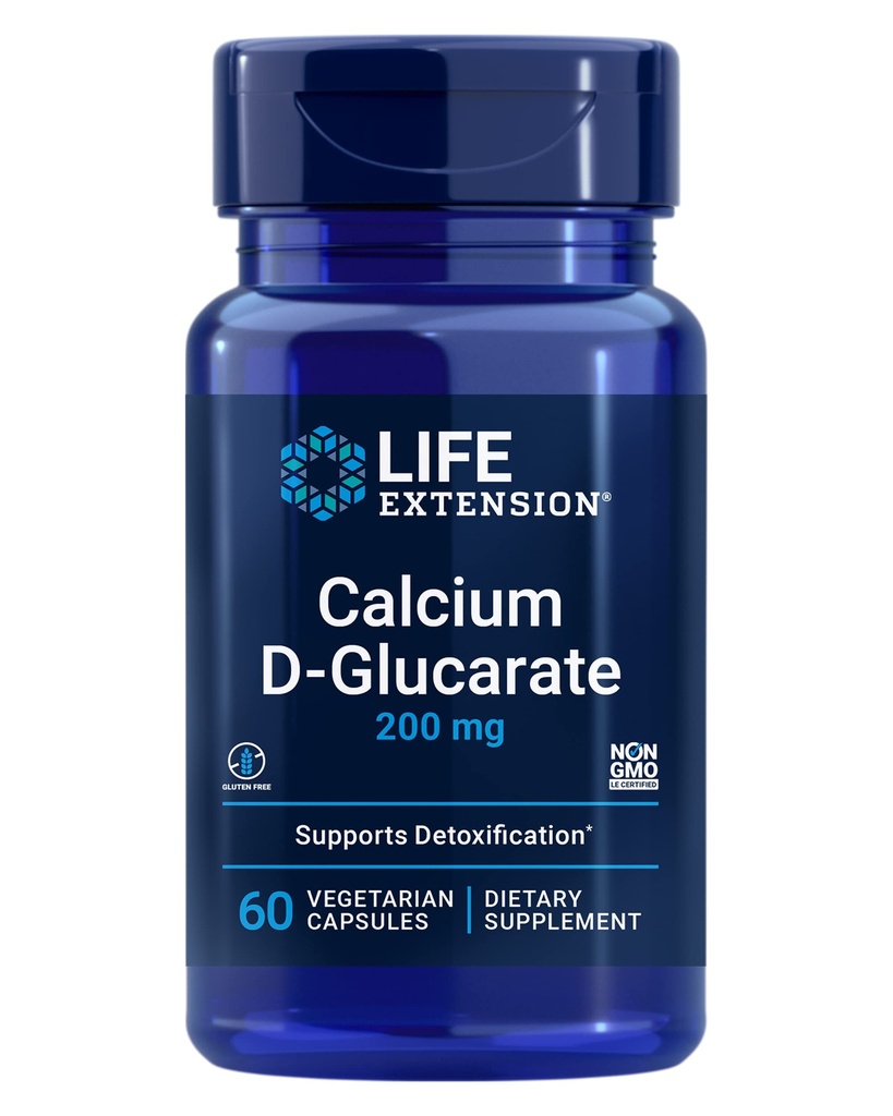 寿命延长 Calcium D-Glucarate, 200 mg - 支持解毒, 帮助Flush 走出不受欢迎的化合物 – Gluten-Free, no-GMO, Vegetarian – 60 Capsules