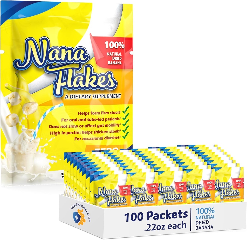 Nana Flakes 100%纯香蕉粉 医疗食品粉 - 减少脂肪摄入量和对腹泻和心脏烧伤的自然补救 - 蛋白质和纤维的大源(100个单一服务包)