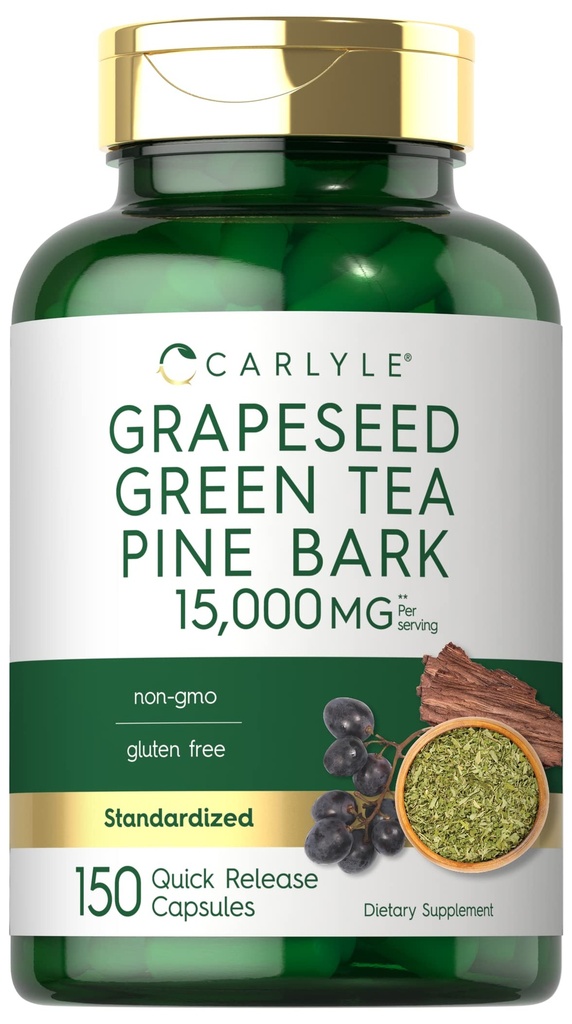 Carlyle Grapeseed, 绿茶, 松竹 | 15,000mg | 150 Capsules | Non-GMO 和 Gluten 免费补编
