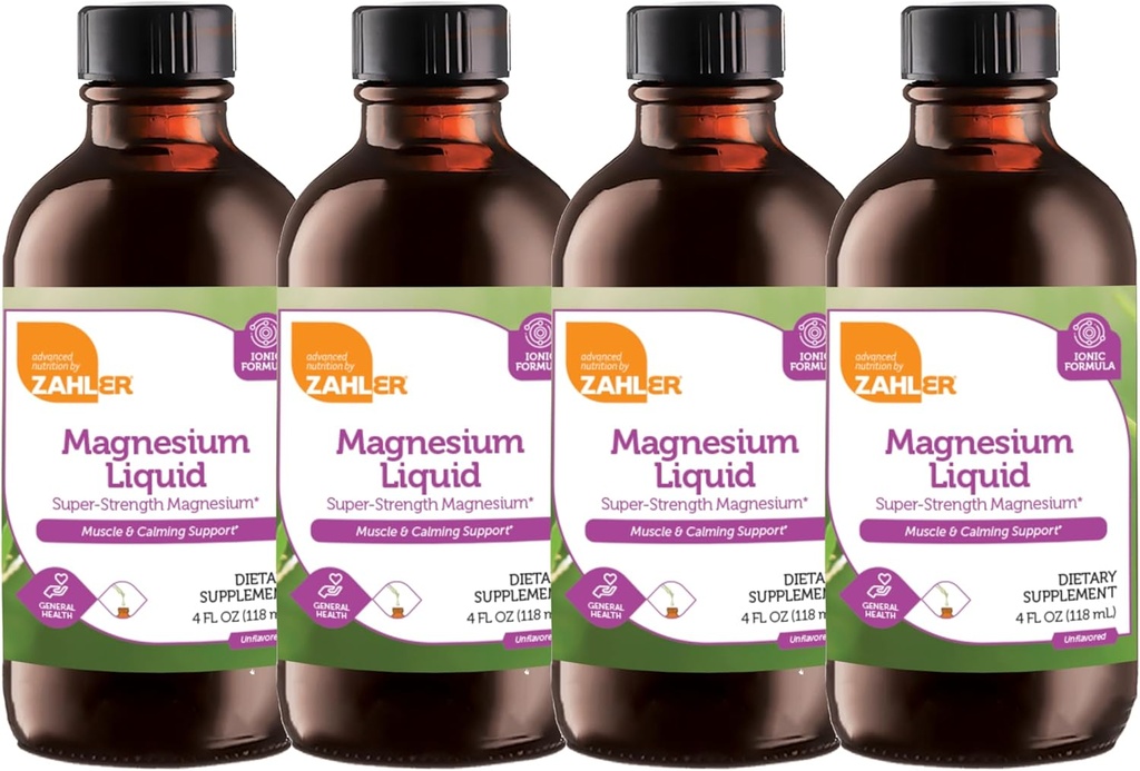 Zahler Magnesium Liquid Super-Strength Magnesium Muscle Calming Supports, 4 FL OZ. (原始内容存档于2019-09-21). 无味者. (4个包)