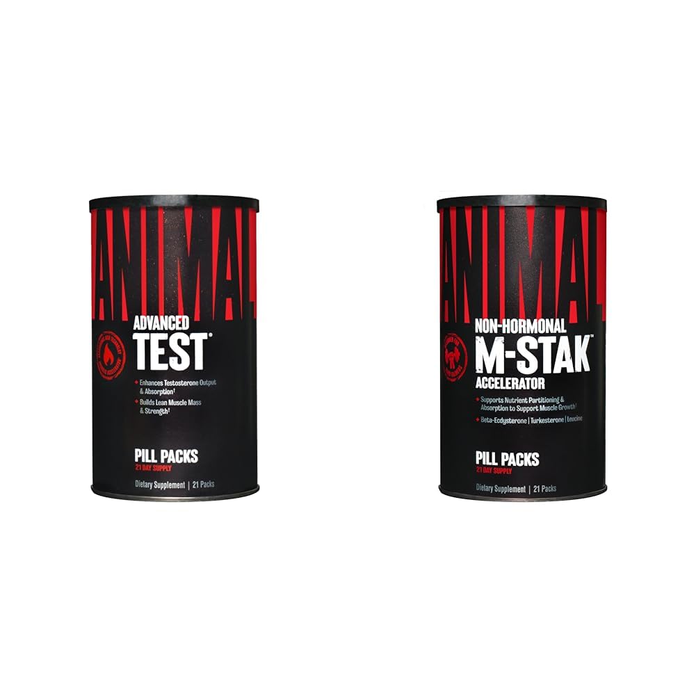 动物测试 Testosterone 助推器 21 日循环 & M-Stak 硬增益器 肌肉建筑 Stack 21 Count