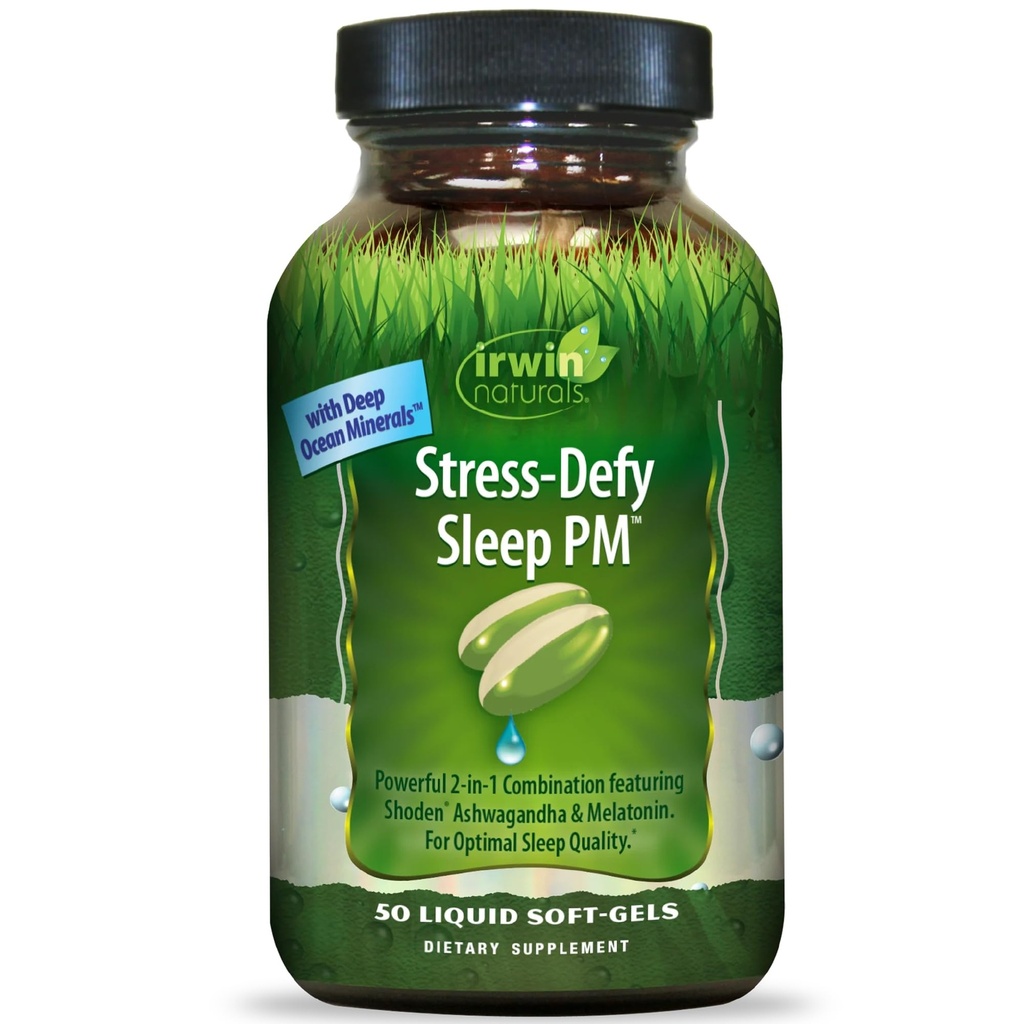 Irwin Naturals Response-Defy Sleep PM - 50 Liquid Soft-Gels - 强力2-in-1 与Ashwagandha & Melatonin合并 - 25 服务