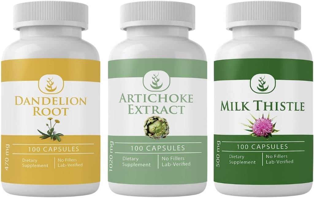 Artichoke 提取器、牛奶硝酸盐和丹德利翁根盖盖(每个100个盖盖),无添加剂或填充剂,实验室验证
