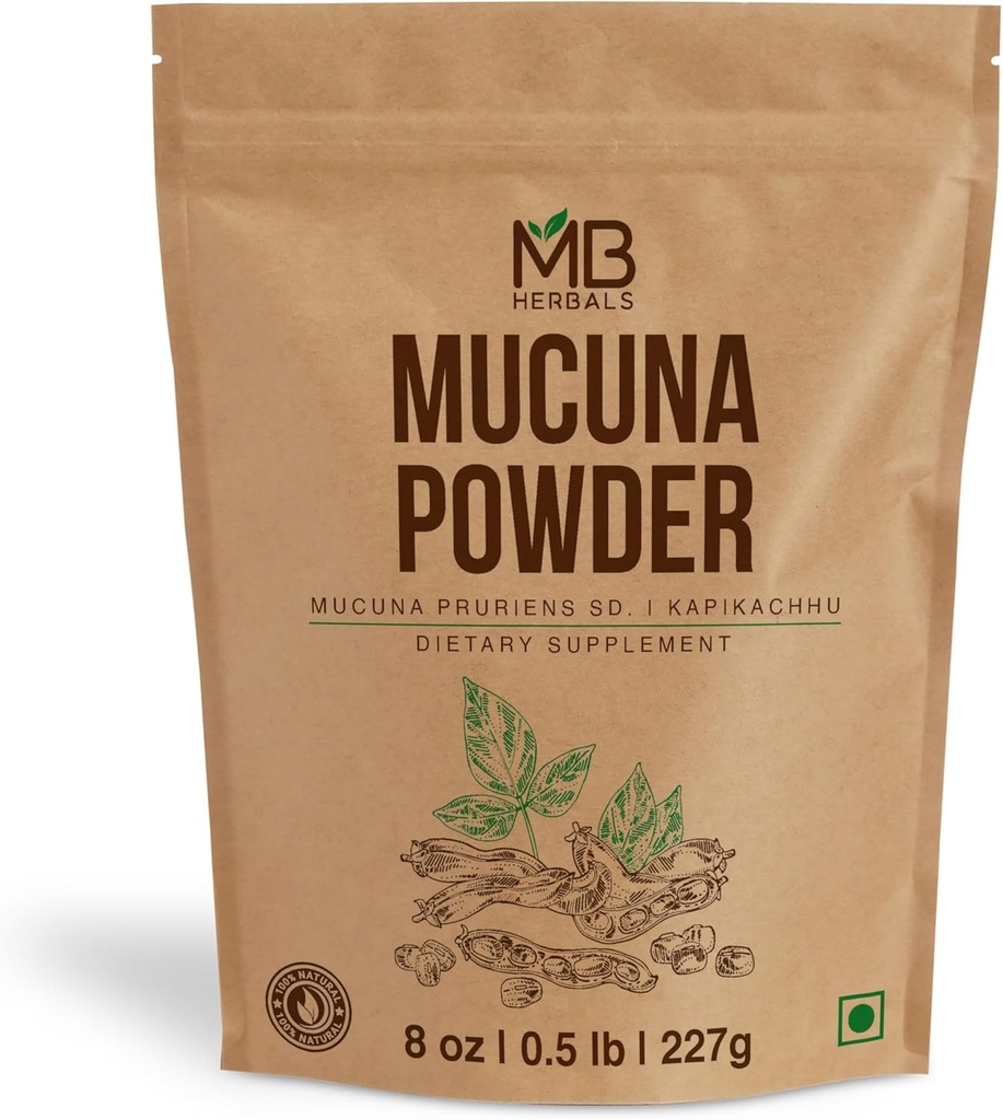 MB 草药 Mucuna Pruriens Powder → 8 oz(0.5 lb) → White Mucuna种子粉 → 100% Pure & Natural, Non-GMO, Vegan 草药补充剂