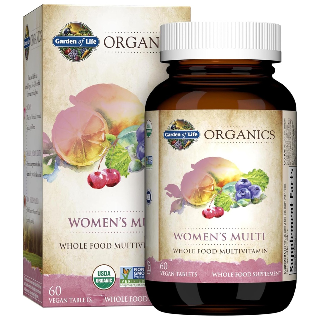生命有机园 女性有机多维素 - 女性多维素 C, D, Folate, B6, B12, Biotin, Iron, Vegan 女性全食维生素, 能源, 皮肤, 钉子, 60 片