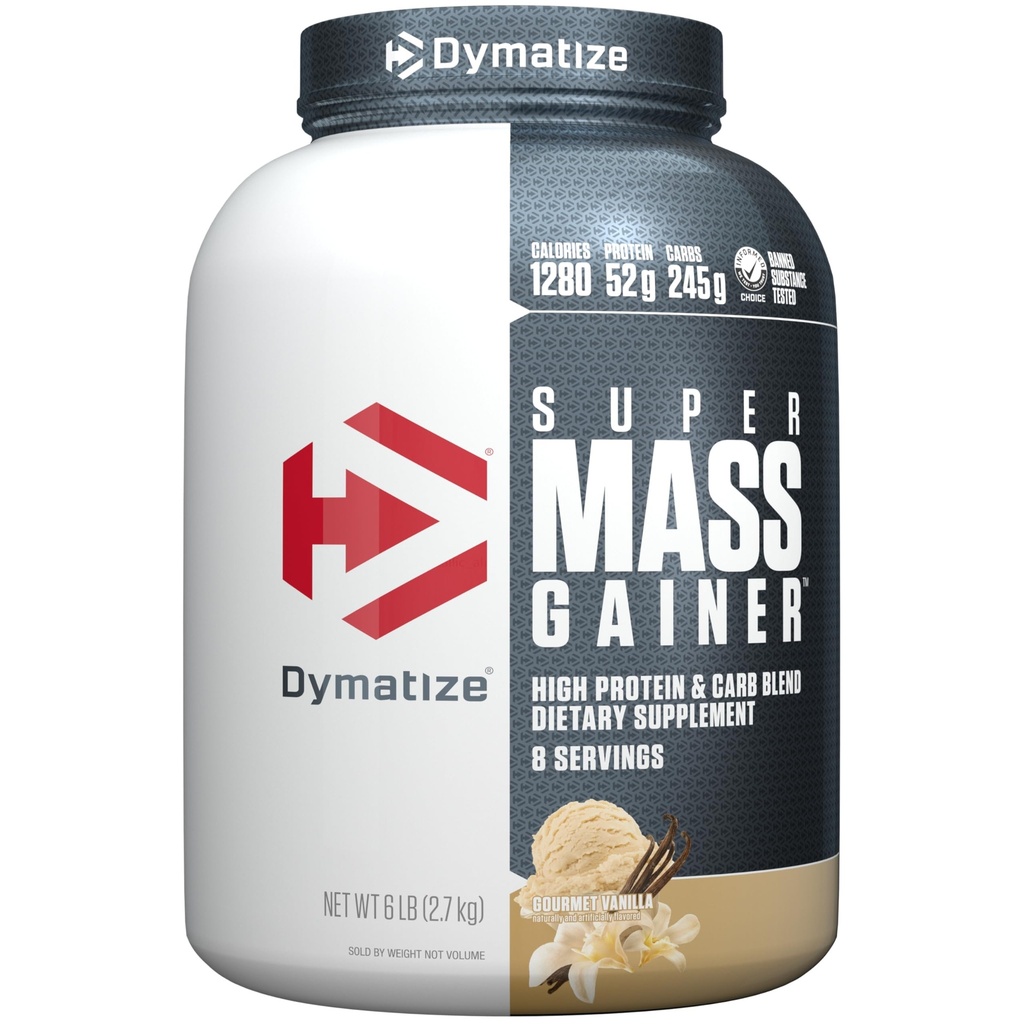 Dymatization Super Mass Gainer蛋白粉,Gourmet Vanilla, 52g 蛋白质, 1g Creatine, 1280 Calories, 10.7g BCAAs, 245g 碳化物, 包含 Whey 蛋白粉, Isolate, 和 Casein (8 series)