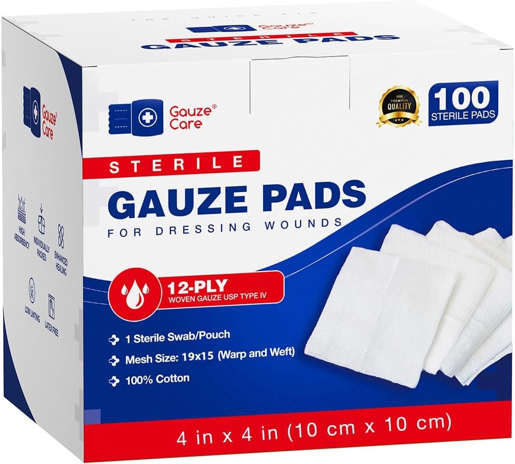 100pc 大Sterile Gauze Pads 4x4 伤者散块的Sterile - 12ply Woven Gauze Sponges 4x4 安全器械 - USP 4 Breathable Mesh 4x4 Gauze Pads 安全器械 - 急救医疗