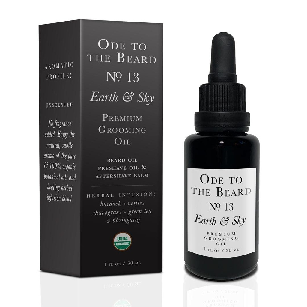 USDA Organ Beard Oil for Men, 3-in-1 Premium Groming Oil with Argan Oil, Jojoba Oil, and More, For Beard Growing and Beard Wash - Ode to The Beard Earth and Sky Beard Oil, 1 fl oz - 未浓缩