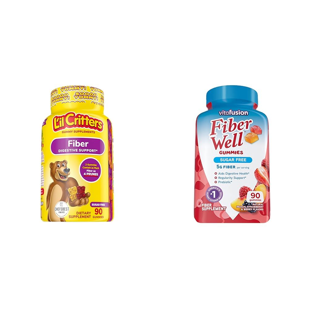 L 'il Criters Daily Fiber Daily Gummy 儿童,用于消化支持和Vitaination Fiber井无糖纤维补充,桃子,草莓和黑莓碎裂补充,90个
