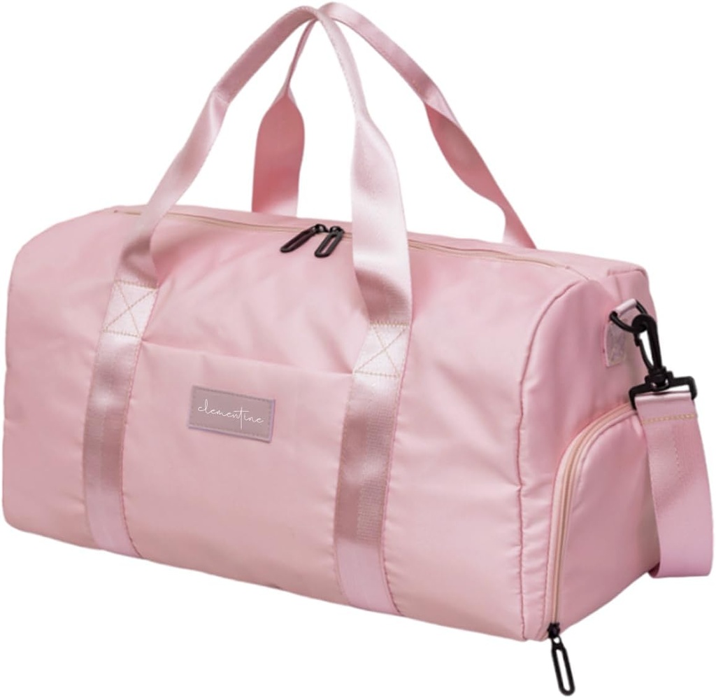 带鞋垫和湿口袋的女子健身袋 小型耐用轻量级健身袋 带动力引文和图形设计 锻炼和超夜 粉红色