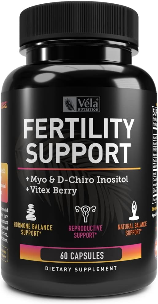 Vela生育率支持补充 + Myo & D-Chiro Inositol + Vitex Berry + 生殖支持 荷尔蒙和Ovarian 支持综合体 + 60 Capsules + 3rd 政党测试,非GMO