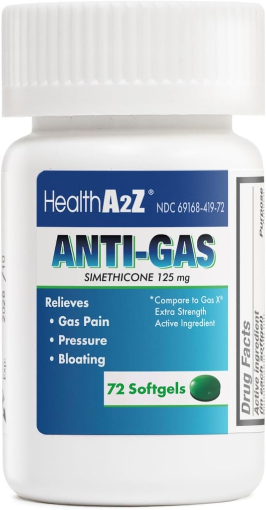 健康 A2Z® 气体救济 Simethicone → 125mg → 胃部不适和气体的救世主 → 抗平整 → 释放气体 快和布洛宁(72个数(一包)) ).