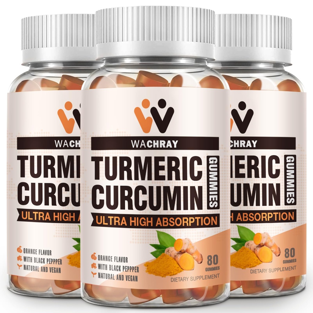配有姜汁和黑辣椒提取剂的Turmeric Curcumin Gummys - 3 Pack Tummeric Gummy 止痛性炎联合体重健康支持补充剂 - Vegan, Organic, Gelatin-Free - 供成人和儿童使用