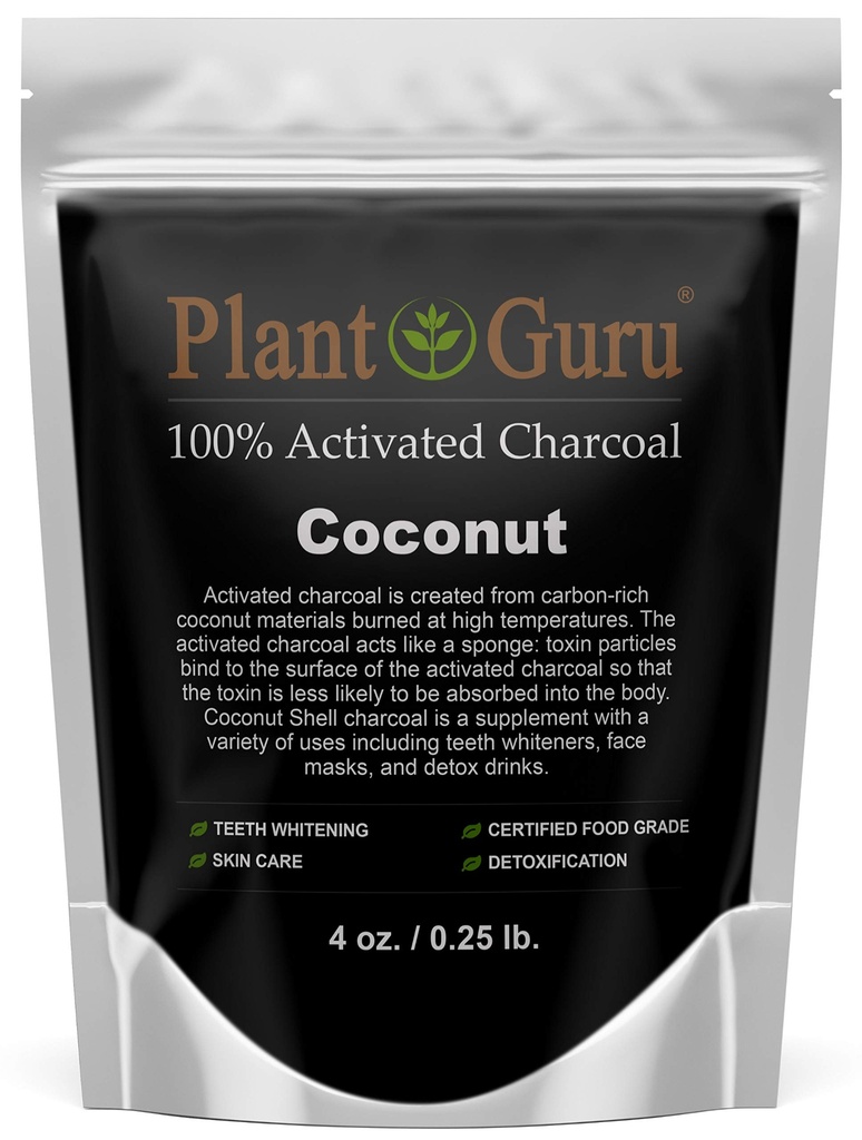 激活的炭粉粉4 oz. 椰子 - 食物级 Kosher Non-GMO - 牙齿白化、面罩和肥皂制作。 促进自然解毒和帮助文摘