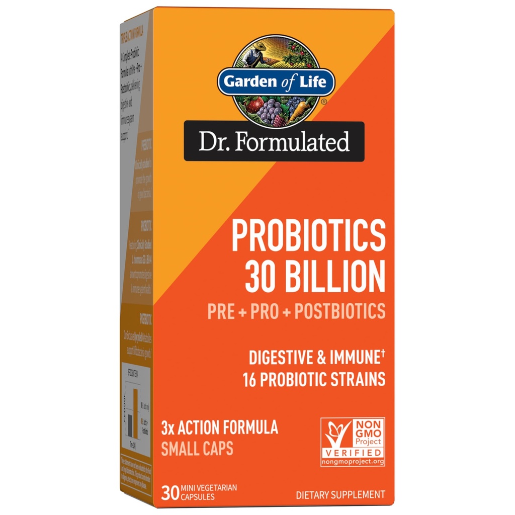 Garden of Life Dr Formulated Probiotics 30 Billion CFU Pre + Pro + Postbiotics for Men and Women Digestive and Immune Support, Potato, Acacia, Postbiotic Metabolites, 30 Mini Vegetarian Capsules