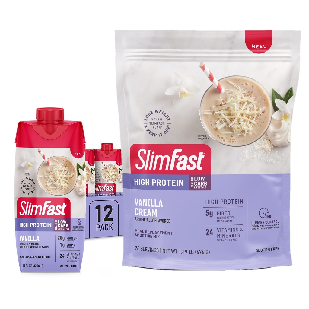 SlimFast High Protein Vanilla Bundle - 12 香草高蛋白 Meal Content Shakes (20g Protein) 配属26种 香草高蛋白粉混合剂(20g Protein)