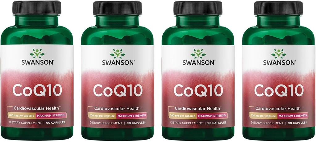 Swanson CoQ10 心血管脑能和心脏健康抗氧化剂支持补充200 mg 90 Capsules(4包)