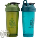Hydra Cup ProFlow [2 Pack] 28 oz 摇摆瓶用于蛋白质摇摆,摇摆瓶用于Ball Blender Whisk,摇摆瓶用于Handle,Travel To Go, BPA Free (Green & Blue, 2 Pack)