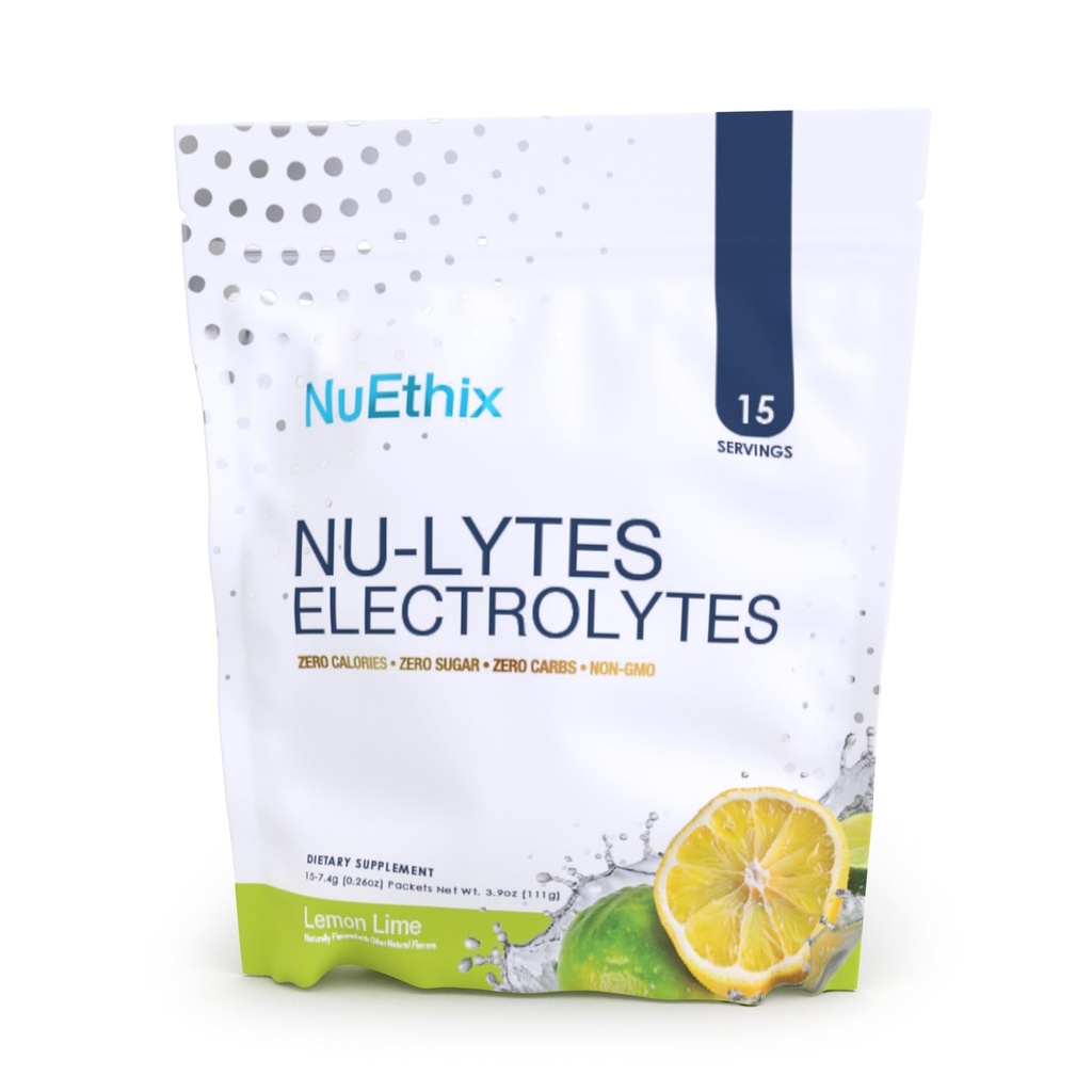 NU-LYTES 配方 NU-LYTES 电解液 水解包 零卡路里 零糖 零卡路里 诺-GMO 电解质 粉末包 甘油增生 15个服务(Lemon Lime)