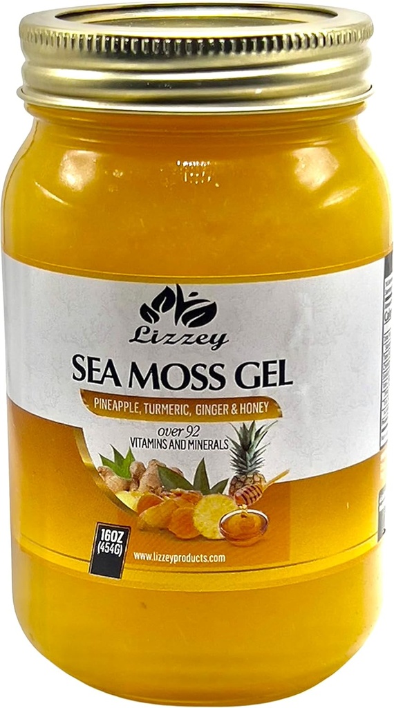 Lizzey 100% Organization, Pineapple Flawared Sea Moss Gel 配有 Turmeric & Ginger 用于免疫健康和消化支持, 男女, 所有天然超级食品补充