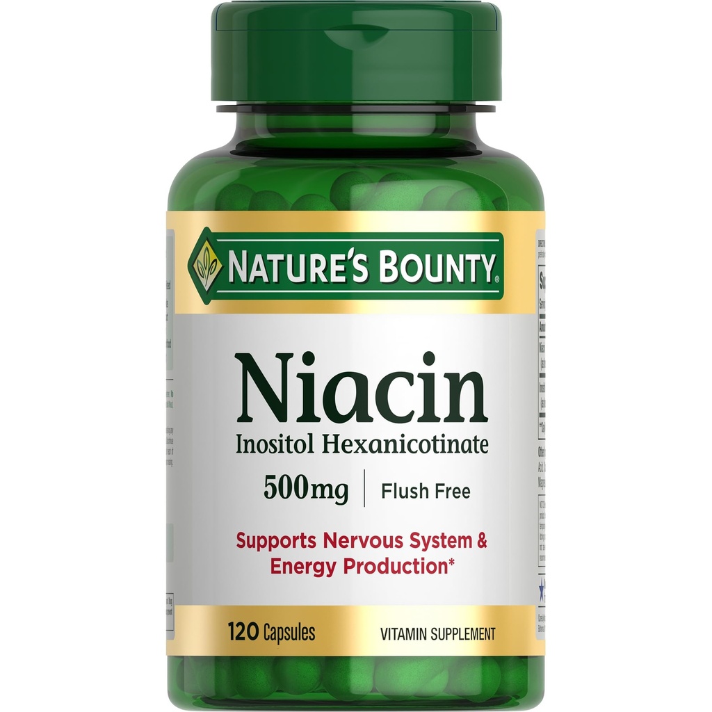 (原始内容存档于2019-09-21) (英语). Nature's Bounty Niacin 500 mg Flush Flush, 细胞能量支持, 支持神经系统健康, 120 Capsules