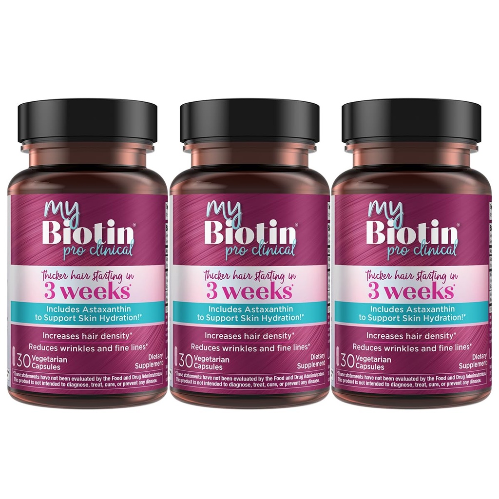 纯净产品 MyBiotin ProClinical – Thicker Hair starting in 3 Weeks & Fights 皱纹 - MB40X 专利生物素维生素 B7 矩阵 w/Astaxanthin - 40X 更溶解与普通生物素,90 Veg Capsules