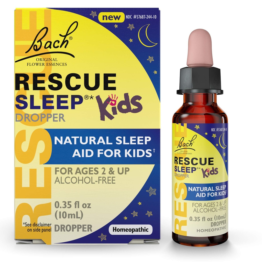 Bach ResCUE SLEP KIDS Dropper 10mL,自然睡眠和应激救济援助,Homopathic Flower Essence, Free of Melatonin, Sugar & Gluten, Kid-Friendly, 非酒精公式