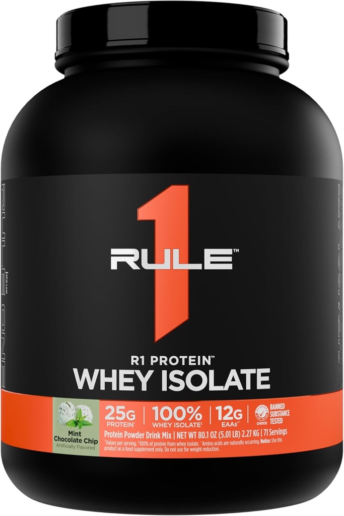 规则1 R1蛋白质 Whey Isolate - 有25g蛋白 & 6g BCAA 单自孤立和水解源进行工作回收(5英镑*,巧克力薄荷芯片)
