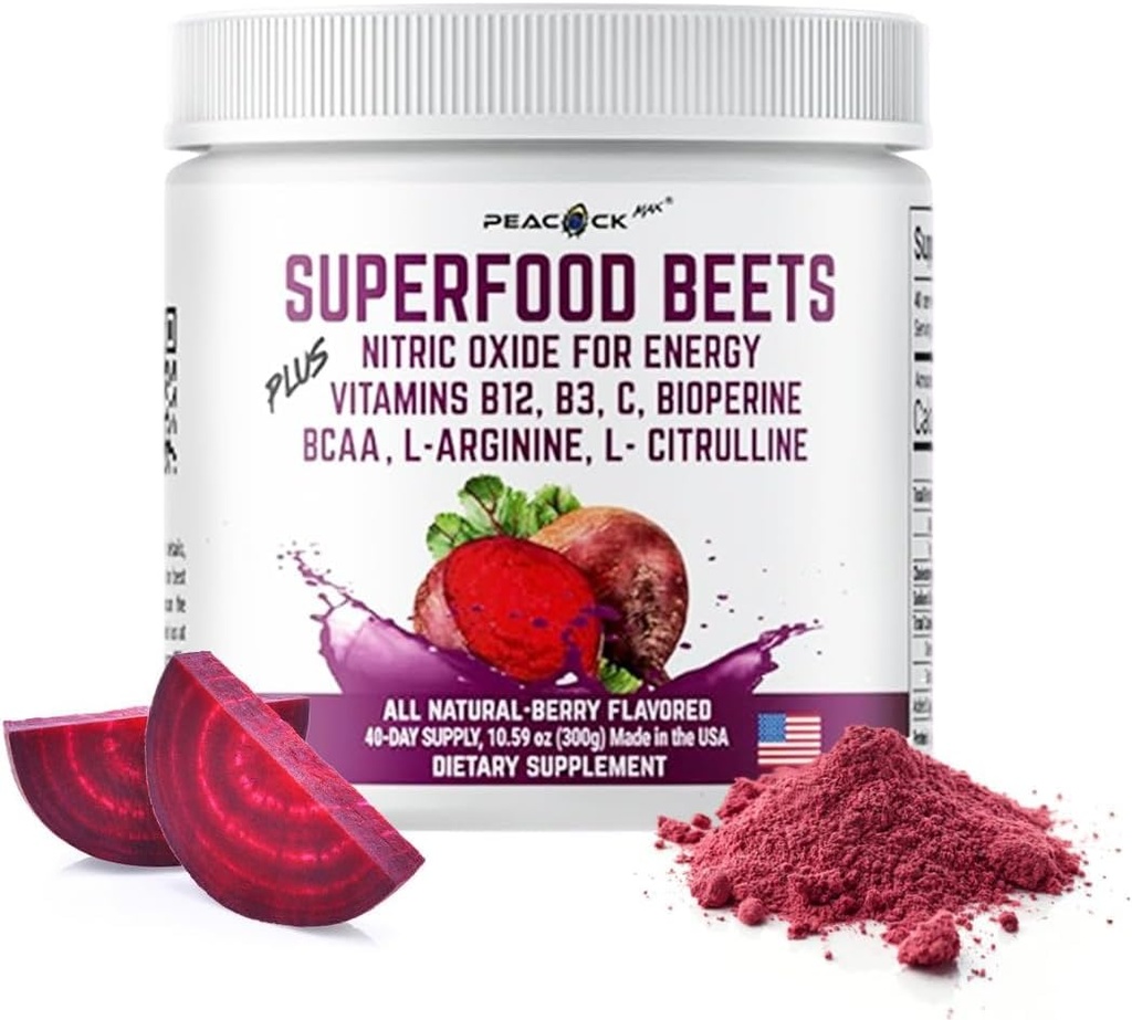 超级食品 Beets Powder, 10.59oz 40 services - Beetroot Powder 有机 Beet Root Blend with Green Tea & Berry Flavor, 非GMO, 植物饮料混合