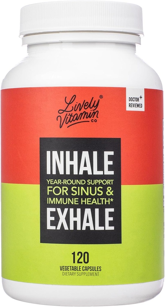 LIVELY VITAMIN CO. Inhale Exhale - Helps Calm Allergies - Itchy Watery Eyes - Allergy Symptom Relief - Nasal Congestion - Clear Breathing - Allergic Response - Coughing - Sneezing - 120 Capsules