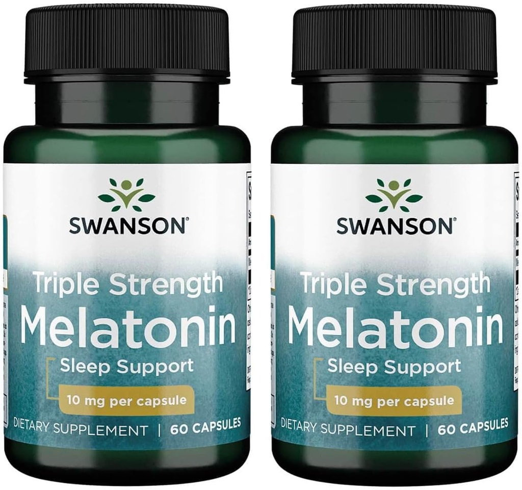 Swanson Triple Striff Melatonin - 干扰睡眠循环的自然睡眠支持 - (60 Capsules, 每张10mg) 2 Pack