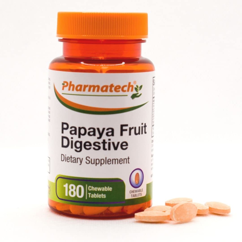 Papaya水果消化剂,改进消化剂,美味的Flavor,Enzyme 补充剂,用于布局和便秘,气体救济,180块可嚼的餐具