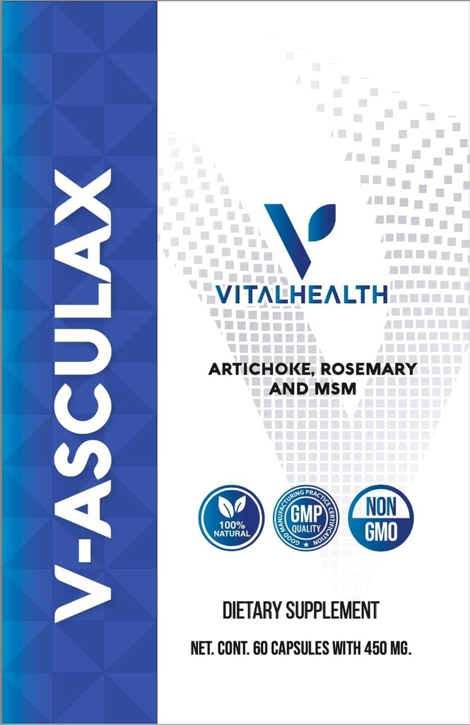 生命健康 V-Asculax 环流支持 – 心脏健康,血液流动,流体保留和动脉环流 – 自然草药配方 巫婆 Hazel, Rue, Artichoke, Rosemary, MSM & 马尾