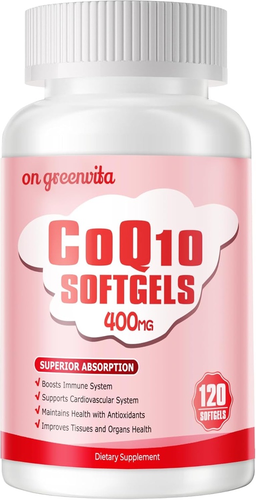 CoQ10-400mg-Softgels配有PQQ,BioPerine & Omega-3,Coenzyme Q10(Ubiquinone) 高吸附剂,强抗氧化剂,支持心脏和能量生产,120种服务品的补编