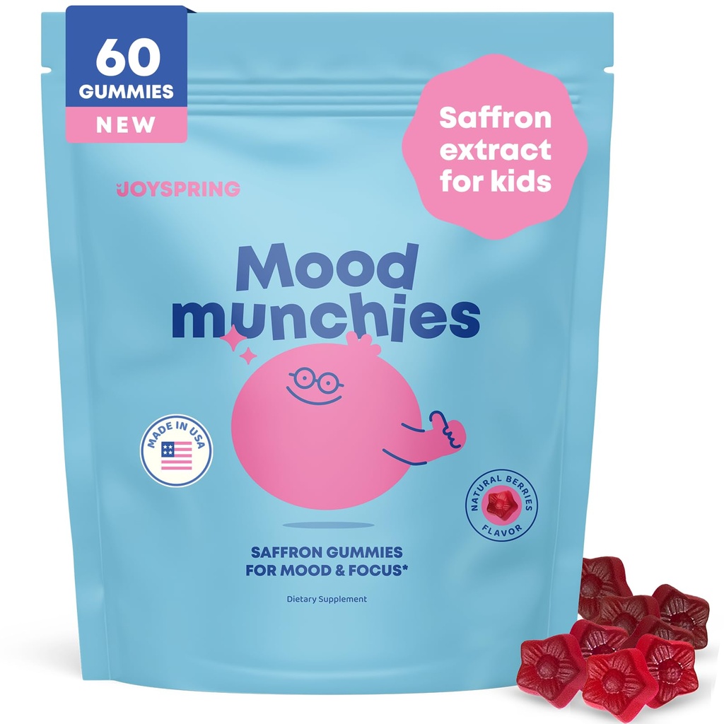 JoySpring Mood Munchies Saffron Gummys for Kids 4+ QQ Saffron Craft Supposed with GABA, Passion Flower & St Johns Wort & 糖自由维冈脑支持 & Kids Focus Gummys QQ 在美国制造