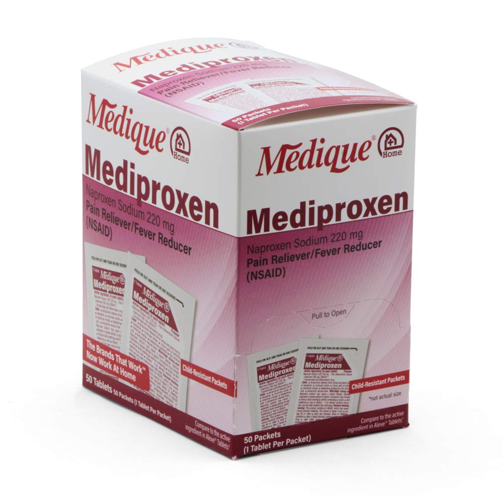 Medique @ Home Mediproxen 与 Aleve 50 x 1 的活性成分比较(儿童阻力包装),白色(7750)