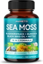 Premium Sea Moss 与黑种子石油, Ashwagandha, Bladderwrack, Nettle - 高级 18-in-1 豁免助推公式, 矿物-Rich - 在美国制造(150个计数(一包))