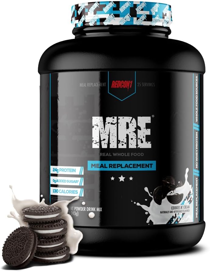 REDCON1 MRE 蛋白粉 饼干 N' Cream - 用MCT 石油和全食品制成的蛋白质替代蛋白质混合物 - 含有天然成分的蛋白质,用于帮助肌肉恢复(25种服务)