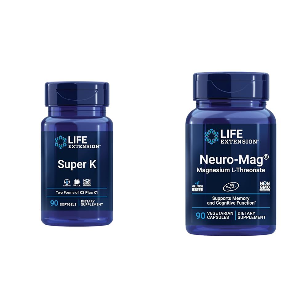 寿命延长 超级K,维生素K1,维生素K2 mk-7,维生素K2 mk-4 & Neuro-mag 镁 L-thronate,镁 L-thronate